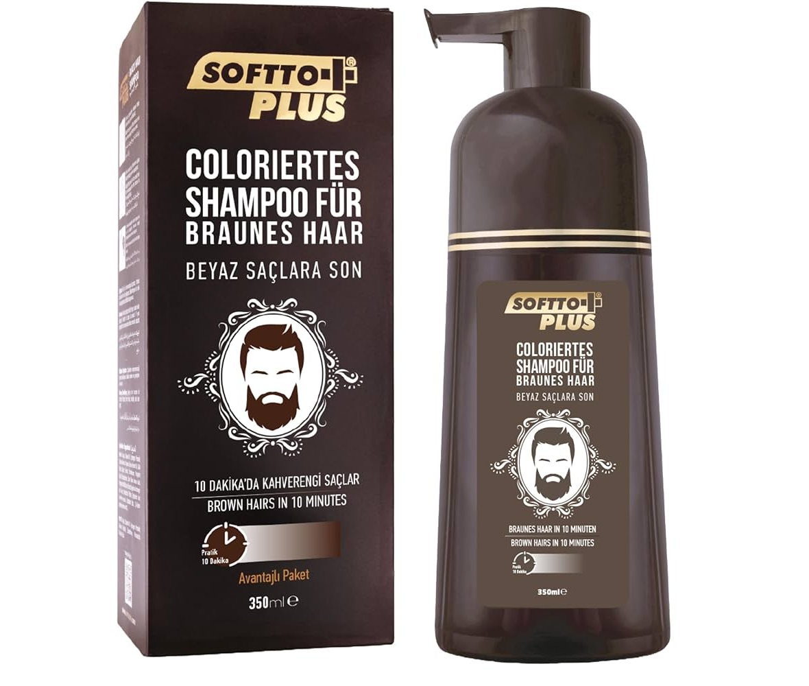 Softto+ Plus Grauhaar Abdeckungs Shampoo – Weiße & graue Haare in 10 Minuten abdecken | Haarshampoo |Braunes Färbeshampoo ohne Ammoniak | Schnelle Anwendung, inkl. Handschuhe – Für Männer & Frauen